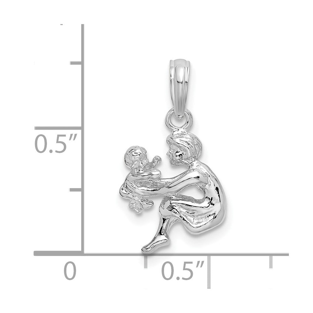 De-Ani Sterling Silver Rhodium-Plated Polished 3D Mother and Pendant