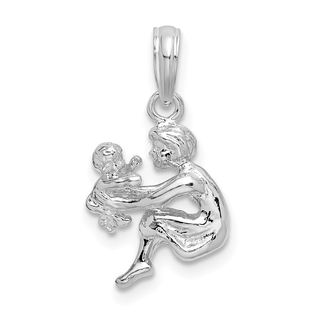 De-Ani Sterling Silver Rhodium-Plated Polished 3D Mother and Pendant