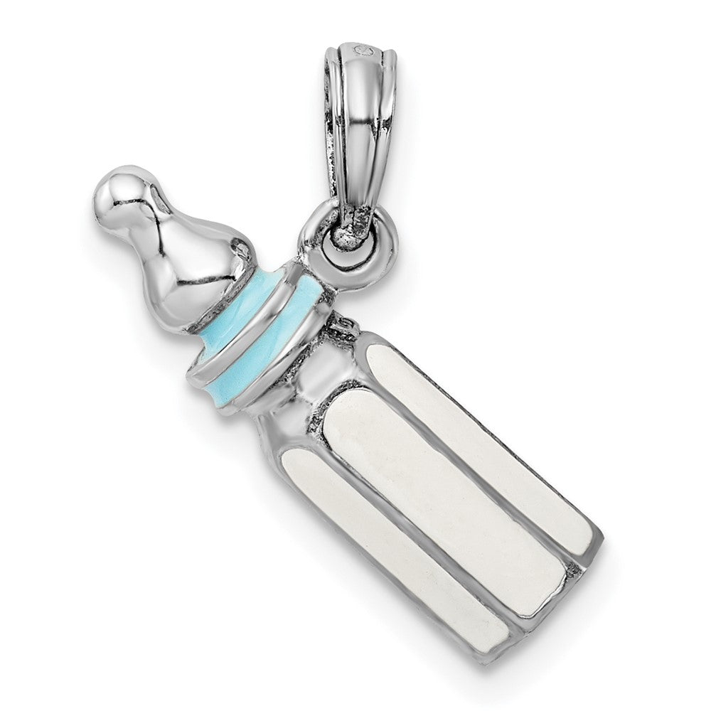 De-Ani Sterling Silver Rhodium-Plated Polished 3D Blue Bottle Pendant
