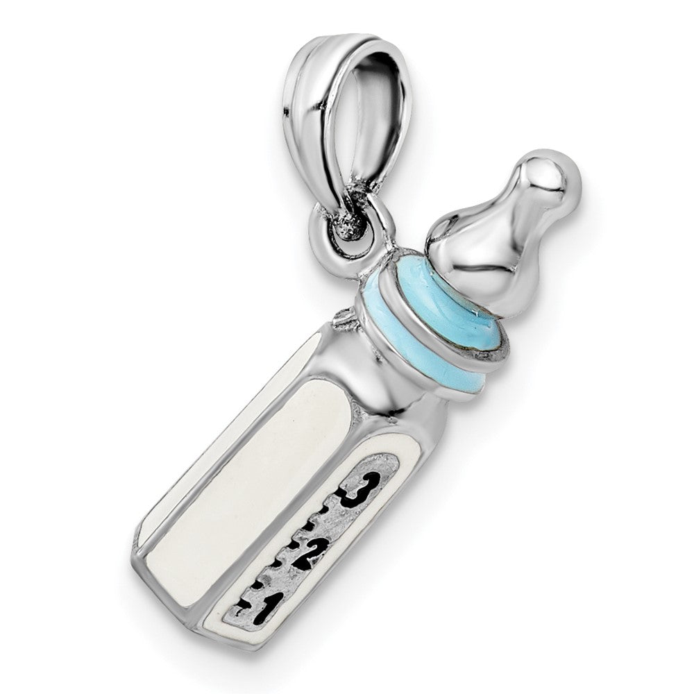De-Ani Sterling Silver Rhodium-Plated Polished 3D Blue Bottle Pendant