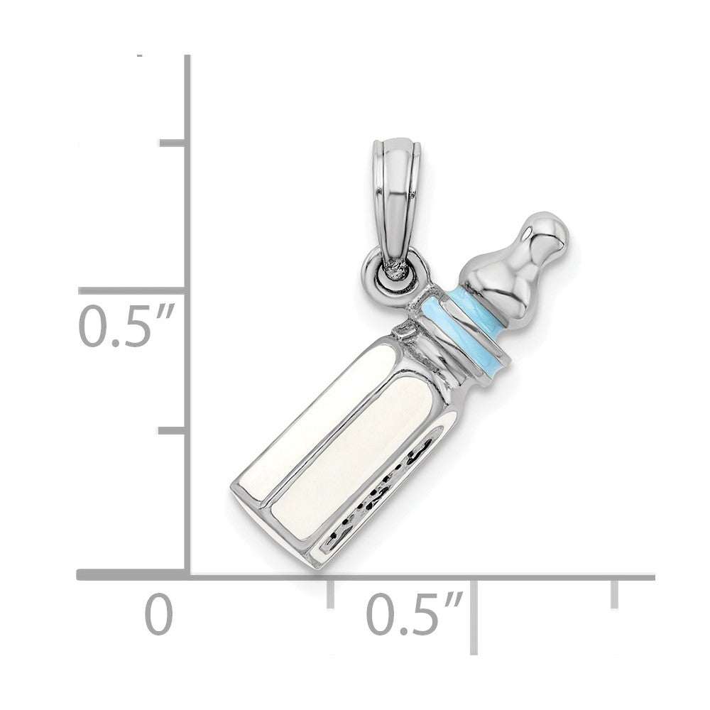 De-Ani Sterling Silver Rhodium-Plated Polished 3D Blue Bottle Pendant