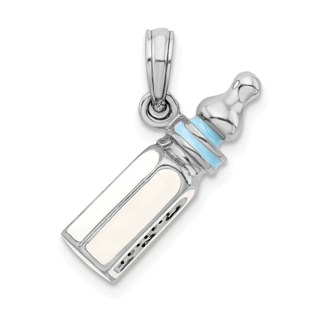 De-Ani Sterling Silver Rhodium-Plated Polished 3D Blue Bottle Pendant