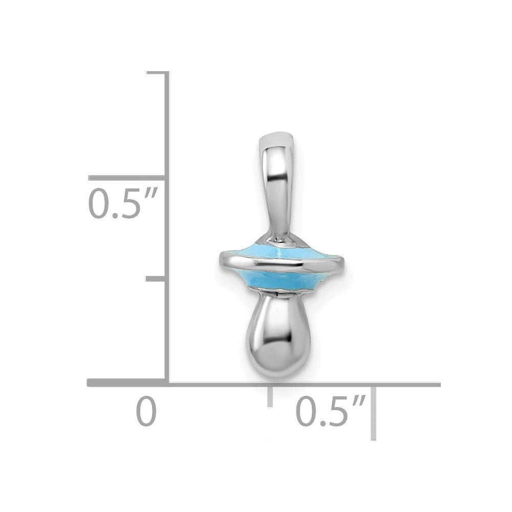 De-Ani Sterling Silver Rhodium-Plated 3D Blue Enameled Pacifier Pendant