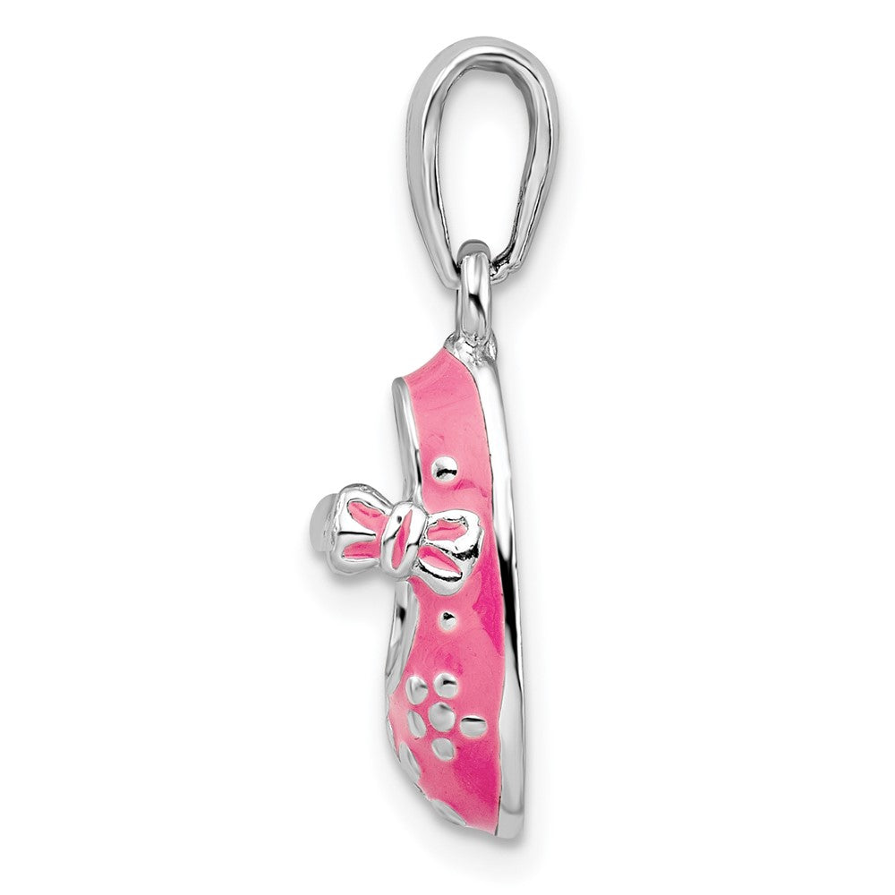 De-Ani Sterling Silver Rhodium-Plated 3D Pink Enameled Shoe Pendant