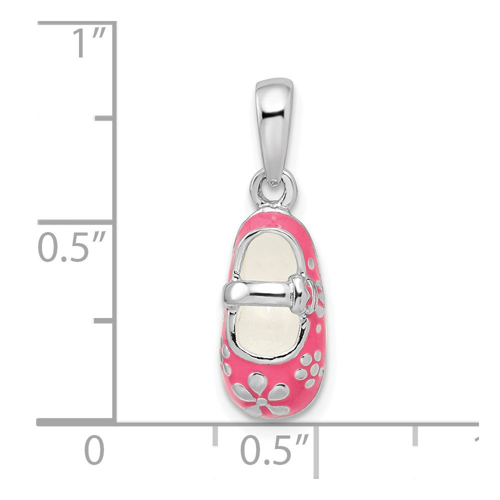 De-Ani Sterling Silver Rhodium-Plated 3D Pink Enameled Shoe Pendant