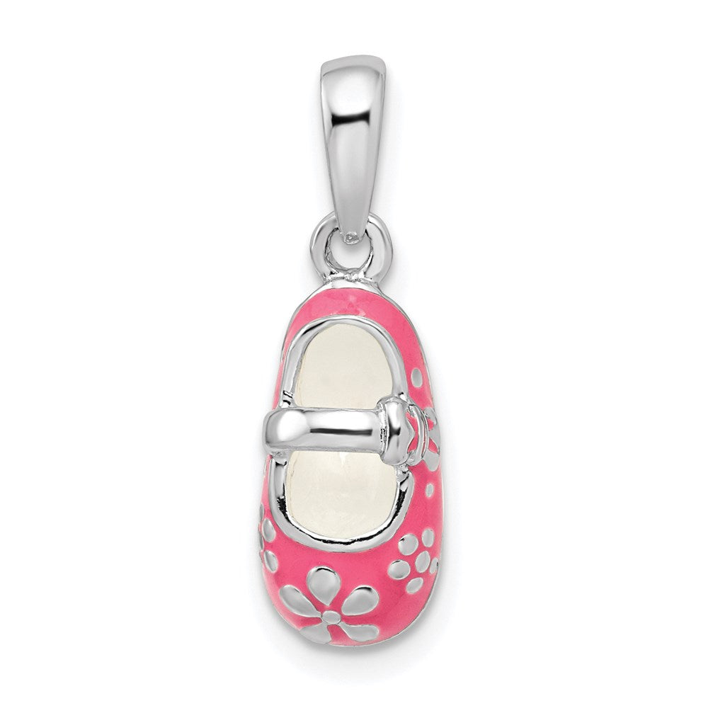De-Ani Sterling Silver Rhodium-Plated 3D Pink Enameled Shoe Pendant
