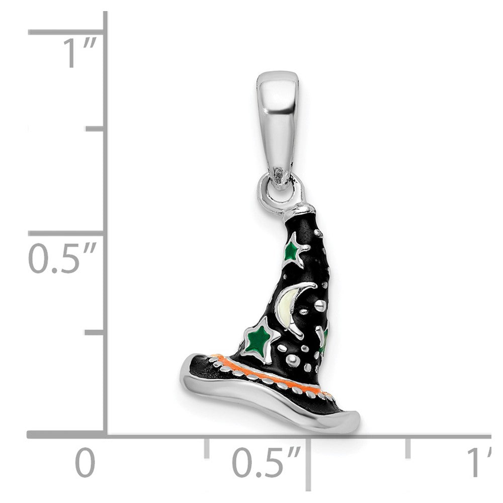 De-Ani Sterling Silver Rhodium-Plated Polished 3D Enameled Witch Hat Pendant