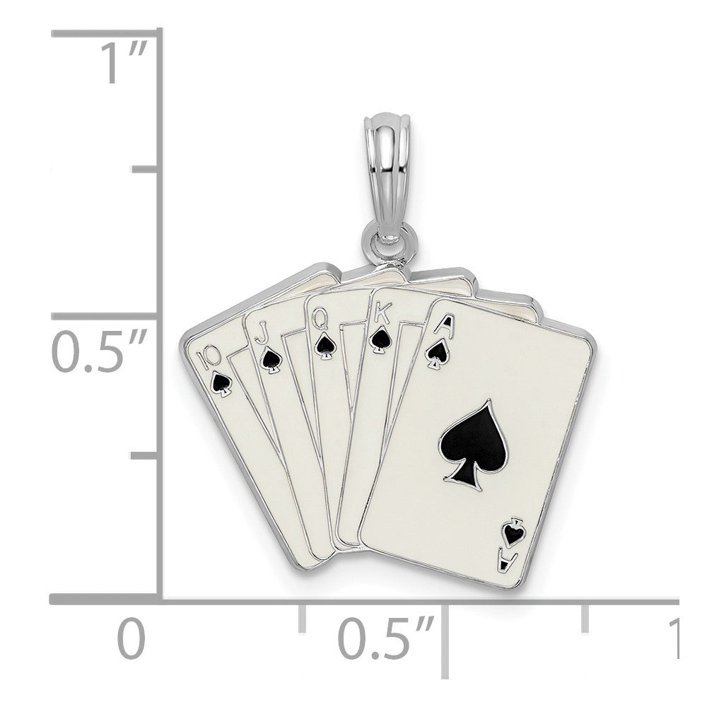 De-Ani Sterling Silver Rhodium-Plated Enameled Cards Royal Flush Pendant