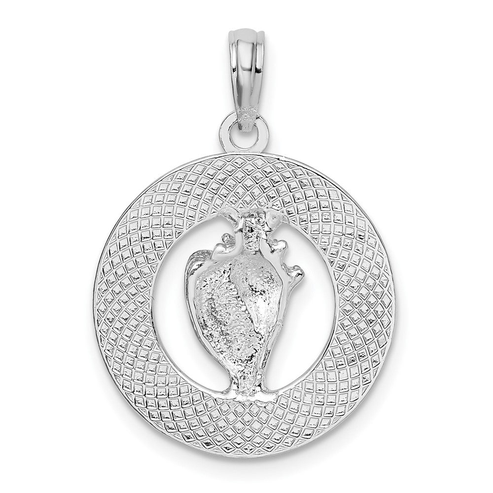 De-Ani Sterling Silver Rhodium-Plated Enameled Bahamas Circle with Shell Pendant