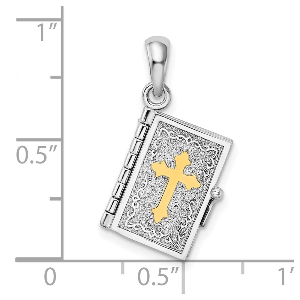 De-Ani Sterling Silver Rhodium-Plated Texture Lords Prayer Bible with 14k Cross Pendant