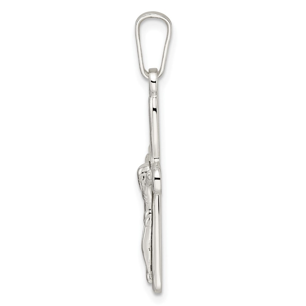 Sterling Silver Rhodium-plated Polished Rounded Ends Crucifix Pendant