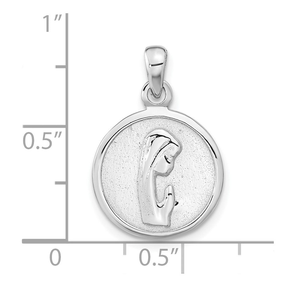 Sterling Silver Rhodium-plated Polished Mary Praying Pendant