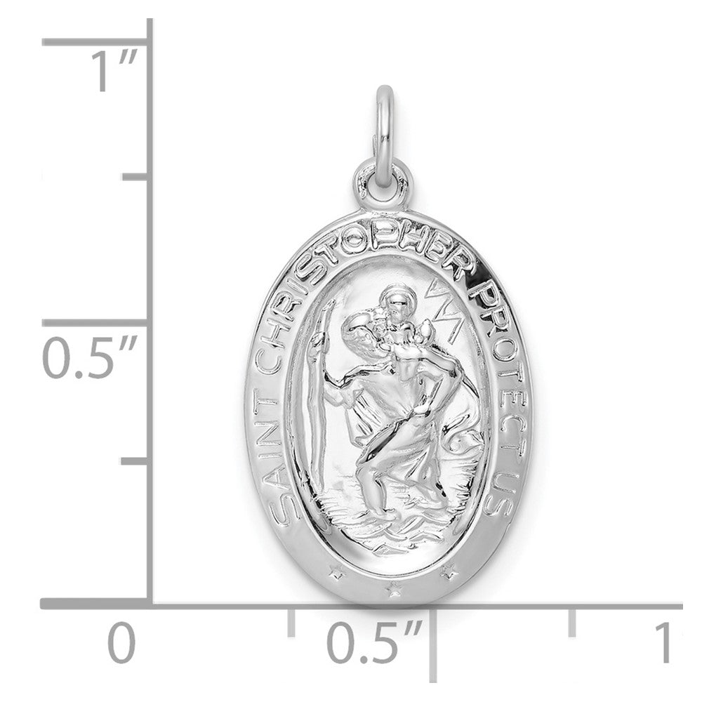 Sterling Silver Rhodium-plated Polished Solid Saint Christopher Pendant