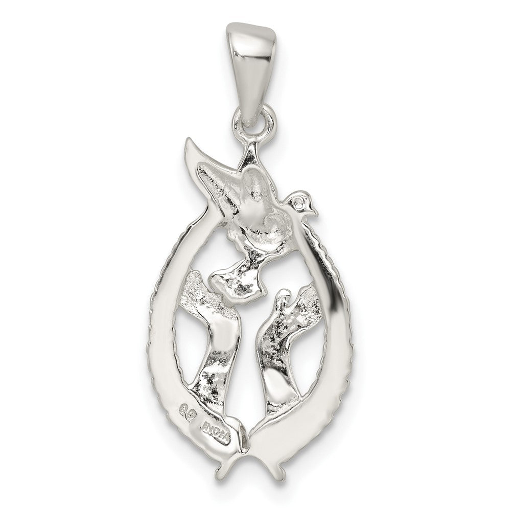 Sterling Silver Polished Dove with Hands Pendant