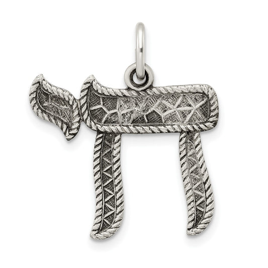 Sterling Silver Solid Antiqued and Textured Chai Symbol Pendant
