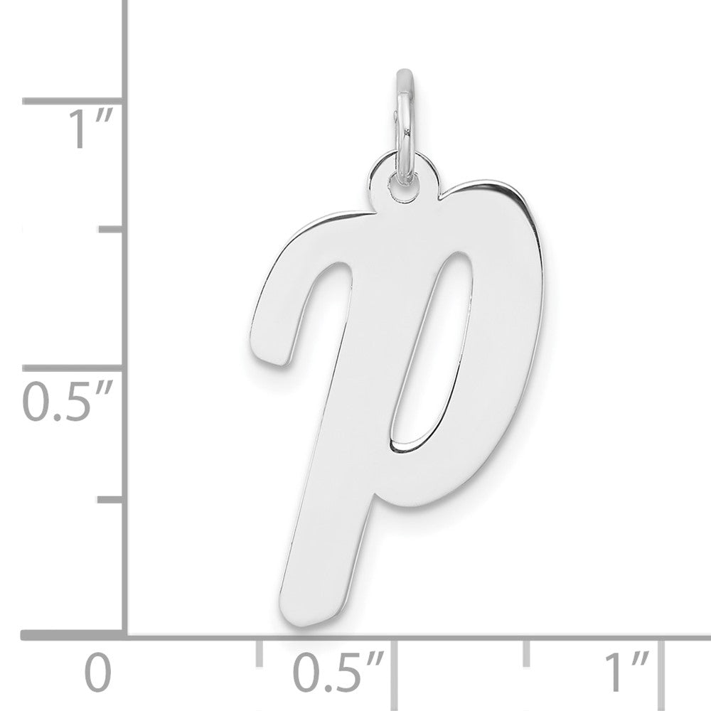 Large Sterling Silver Rhodium-plated Script Letter P Initial Charm