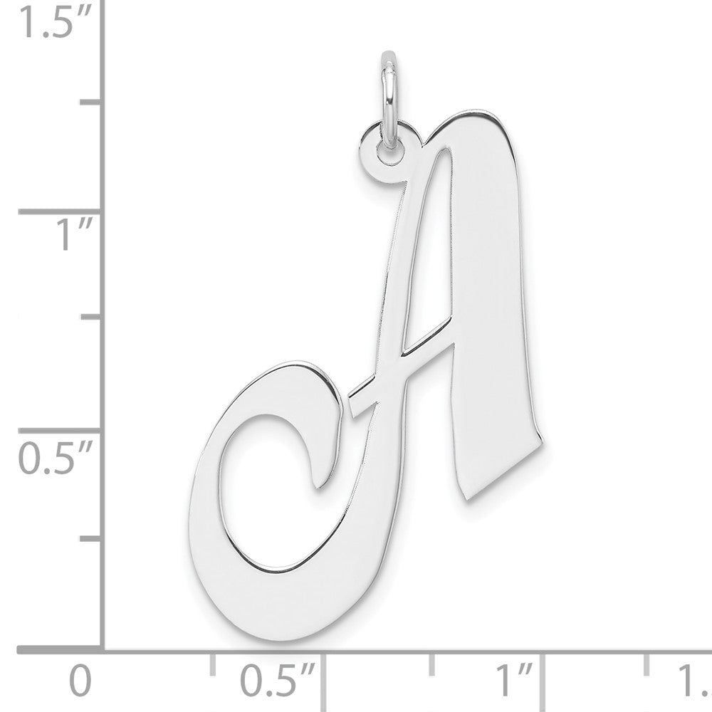Large Sterling Silver Rhodium-plated Fancy Script Letter A Initial Charm