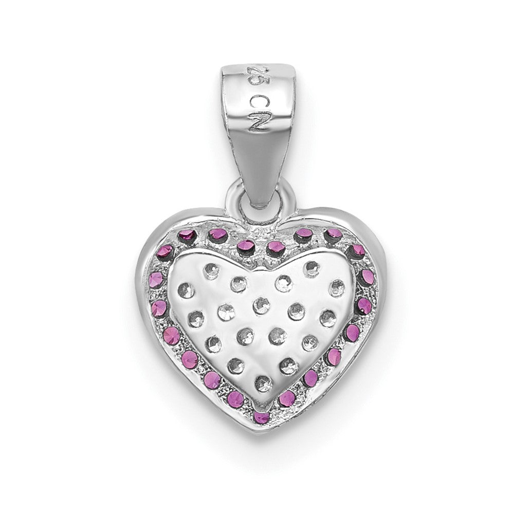 Sterling Silver Rhodium-plated Clear and Pink CZ  Heart Pendant