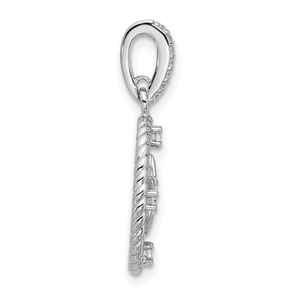 Sterling Silver Rhodium-plated Fancy CZ Circle with Star Pendant