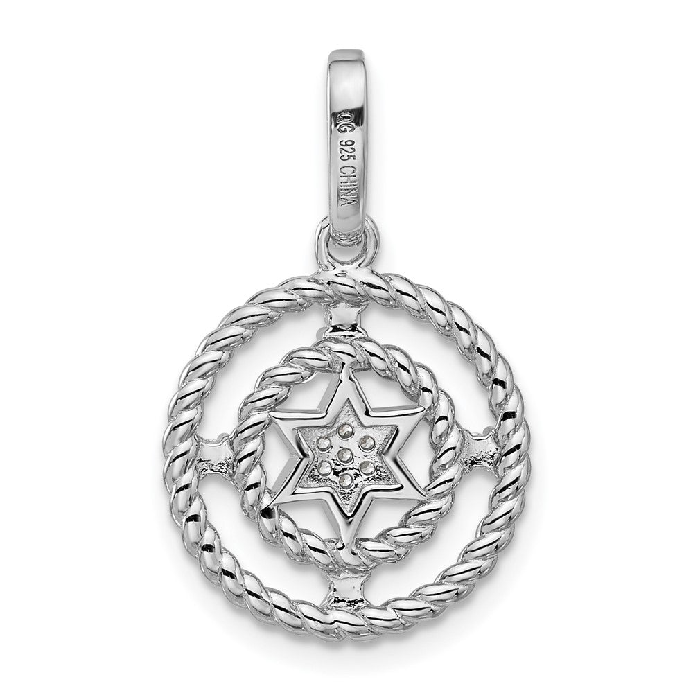Sterling Silver Rhodium-plated Fancy CZ Circle with Star Pendant