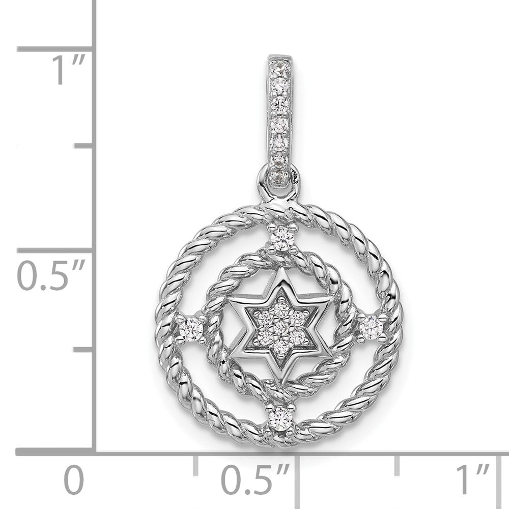 Sterling Silver Rhodium-plated Fancy CZ Circle with Star Pendant