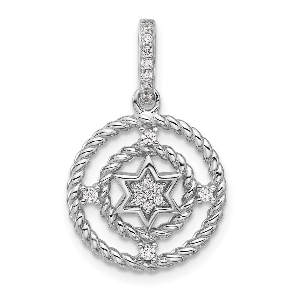 Sterling Silver Rhodium-plated Fancy CZ Circle with Star Pendant