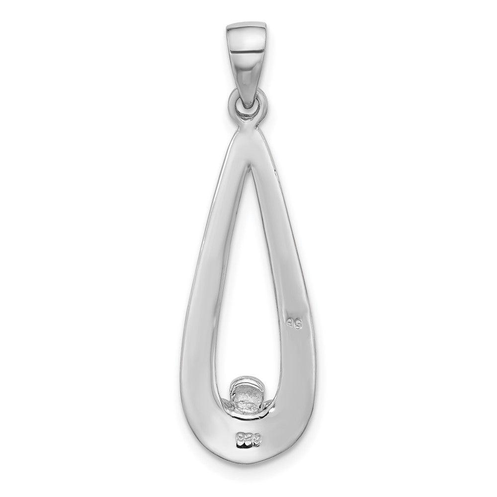 SS Rhod-Plated Polished Textured Teardrop w/Flower Dangle Pendant