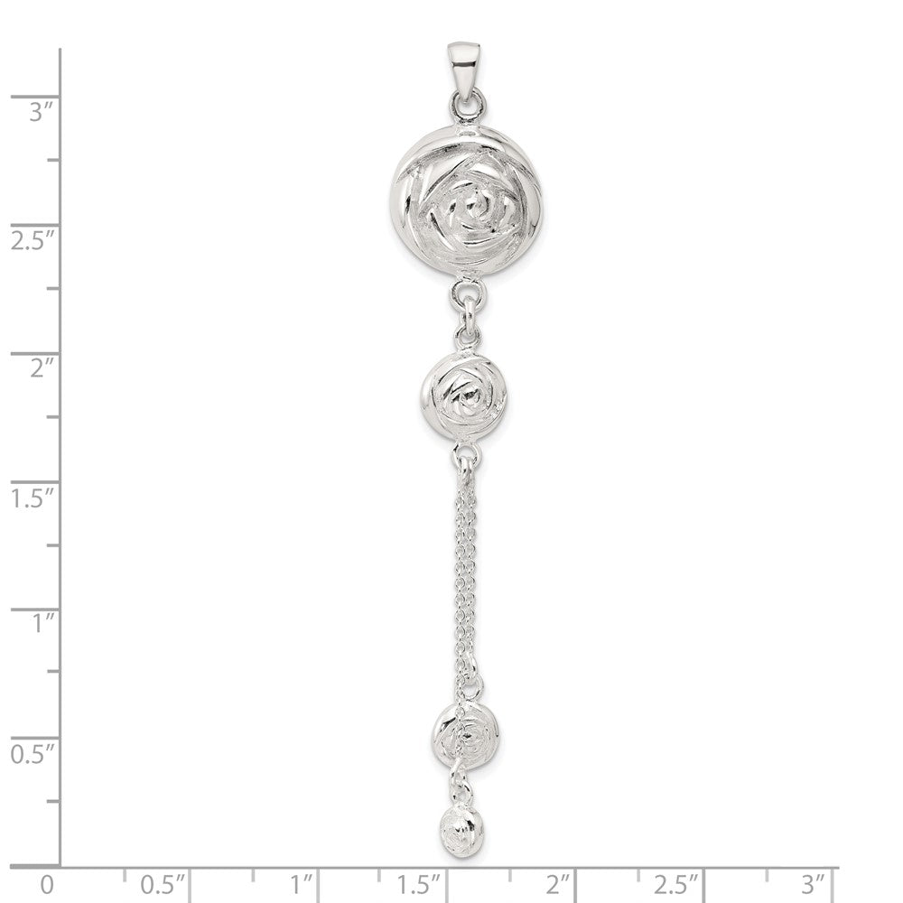 SS Polished Textured Flowers Double Strand Chain Pendant