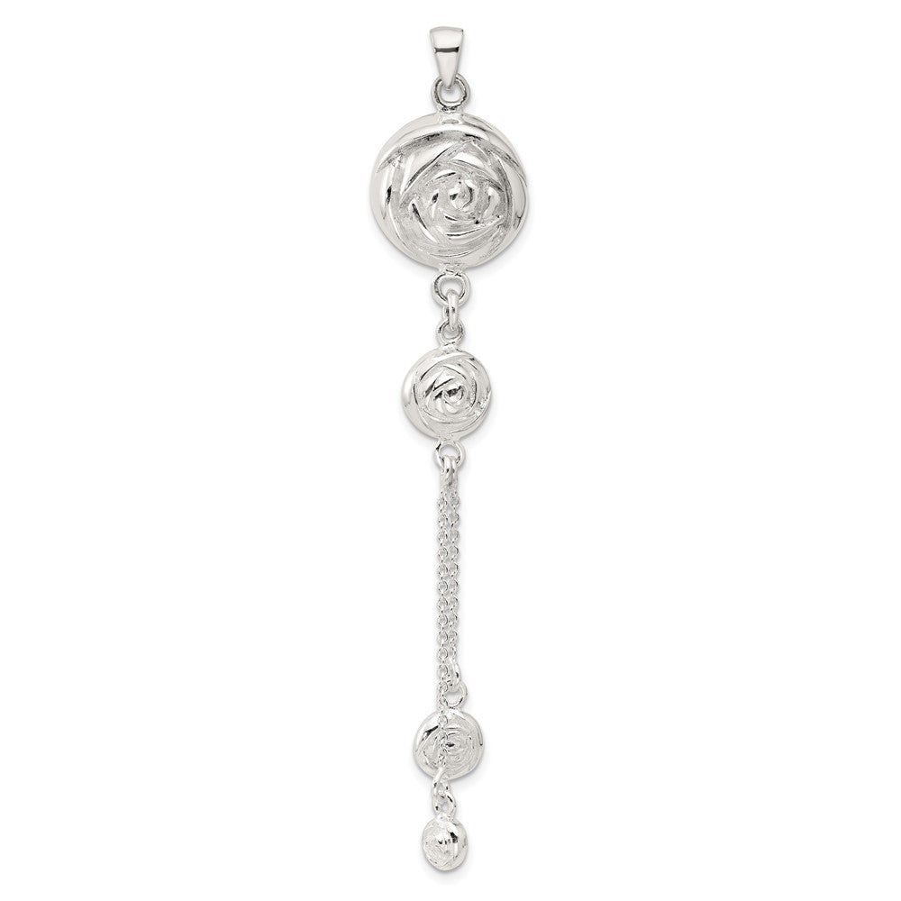 SS Polished Textured Flowers Double Strand Chain Pendant