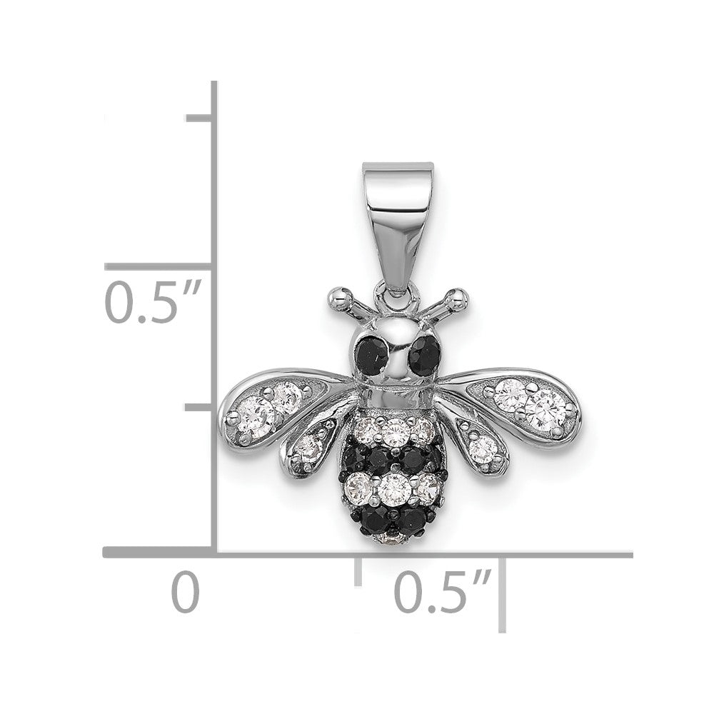 Sterling Silver Rhodium and Black Rhodium-plated  Bee CZ Pendant