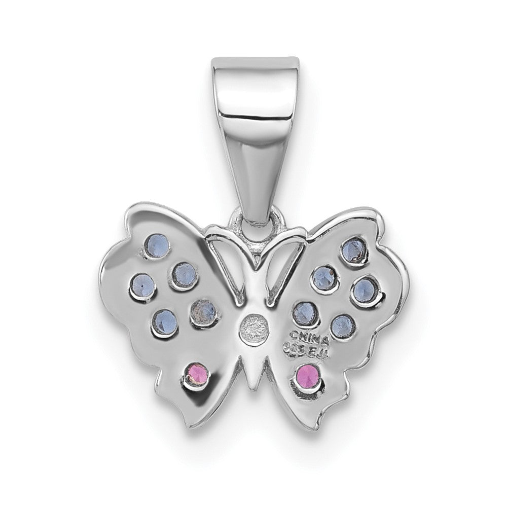SS Rhodium and Blk Rh-plated Blue Nano Crystal /.02Lab Cr. Ruby Pendant
