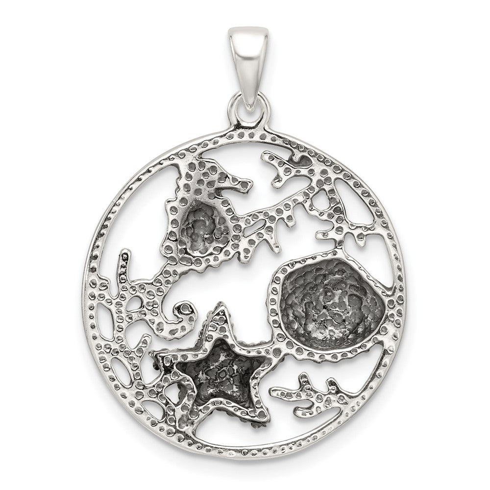 Sterling Silver Polished and Antiqued Circle Pendant