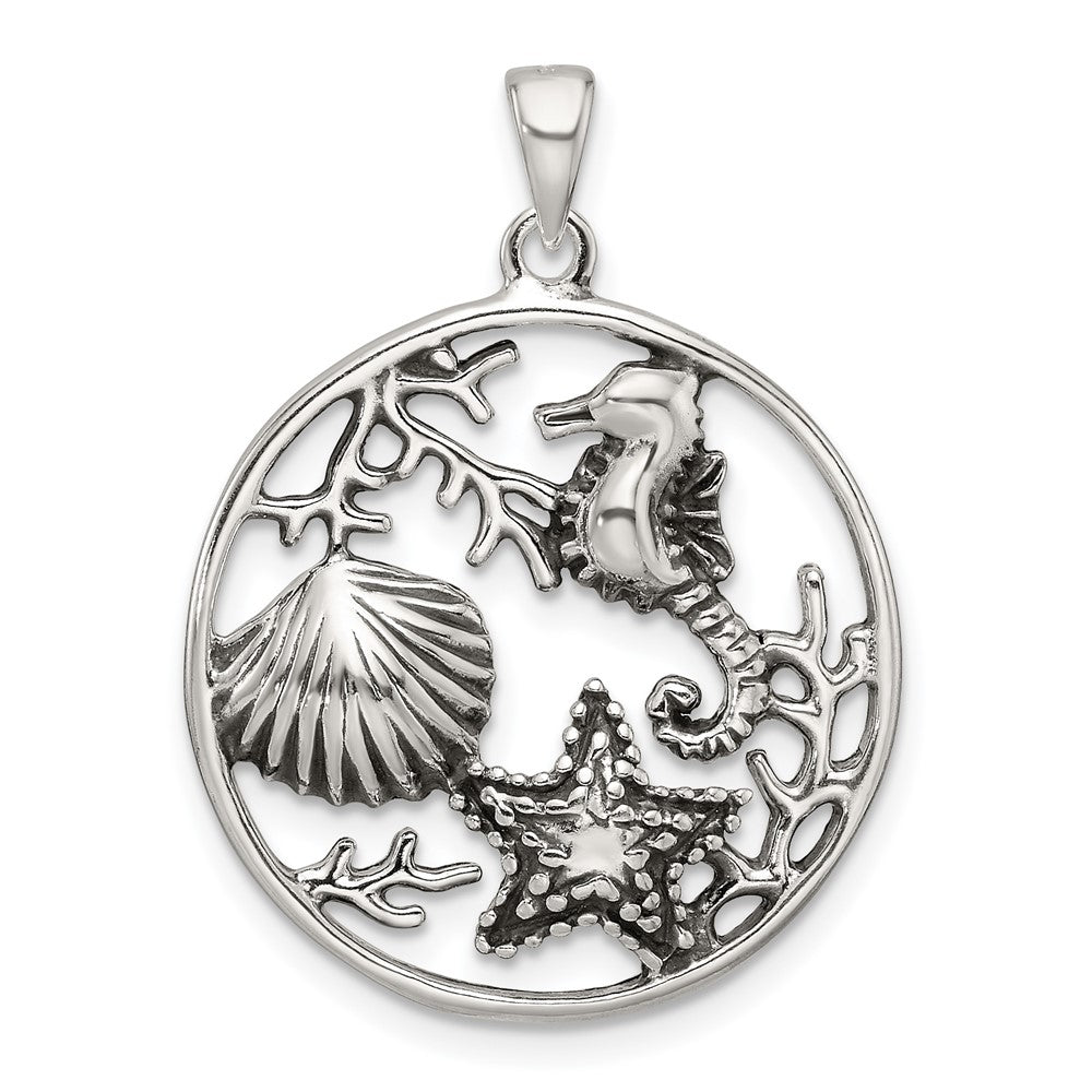 Sterling Silver Polished and Antiqued Circle Pendant