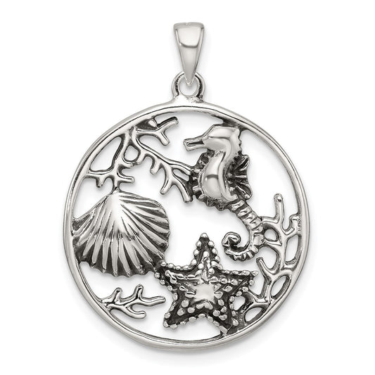 Sterling Silver Polished and Antiqued Circle Pendant