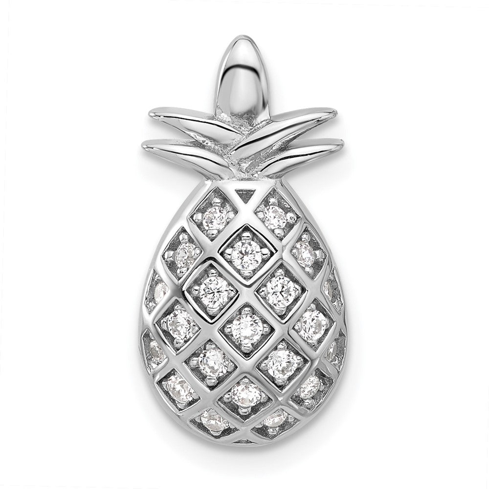 Sterling Silver Rhodium-plated CZ Pineapple Pendant