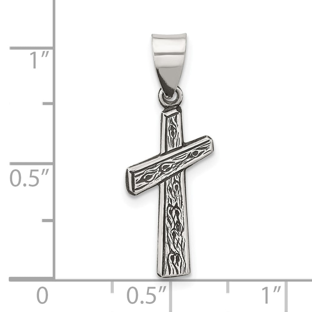 Sterling Silver Antiqued Solid Textured Cross Pendant