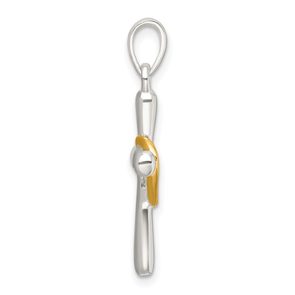 Sterling Silver Polished Gold-tone Cross with Open Heart Pendant