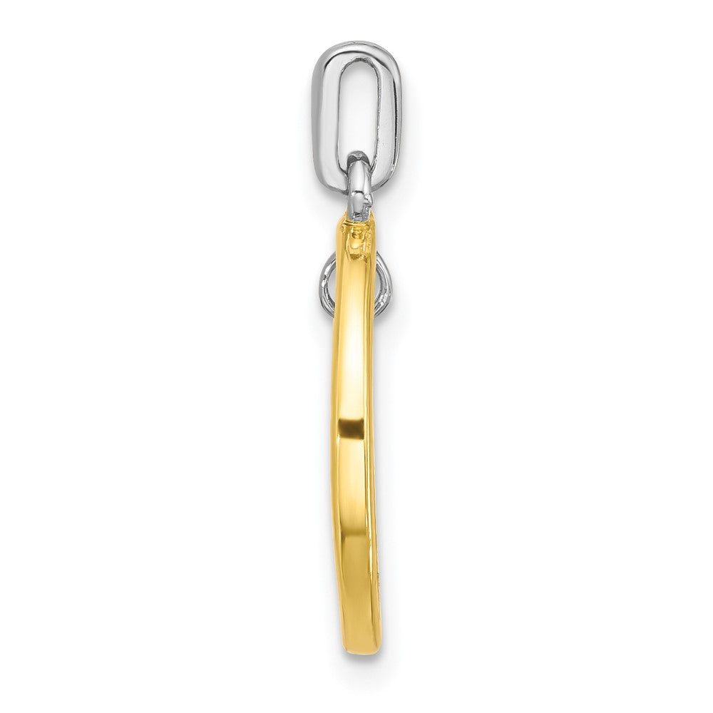 SS Rh-plated Gold-tone Polished CZ Dangle Cross in Circle Pendant