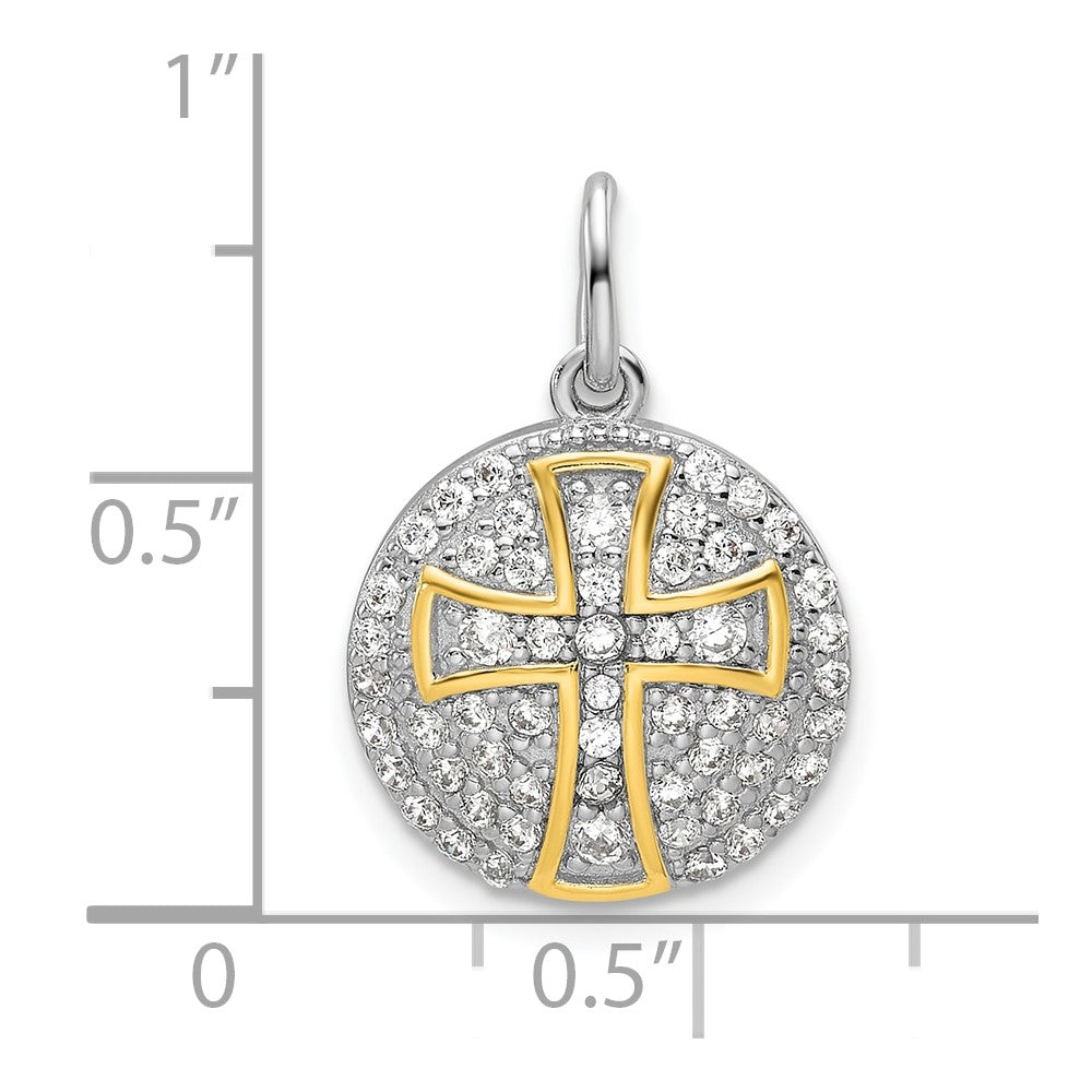 Sterling Silver Gold-plated CZ Cross Circle Pendant