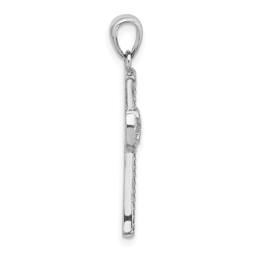Sterling Silver Rhodium-plated CZ Latin Cross Pendant