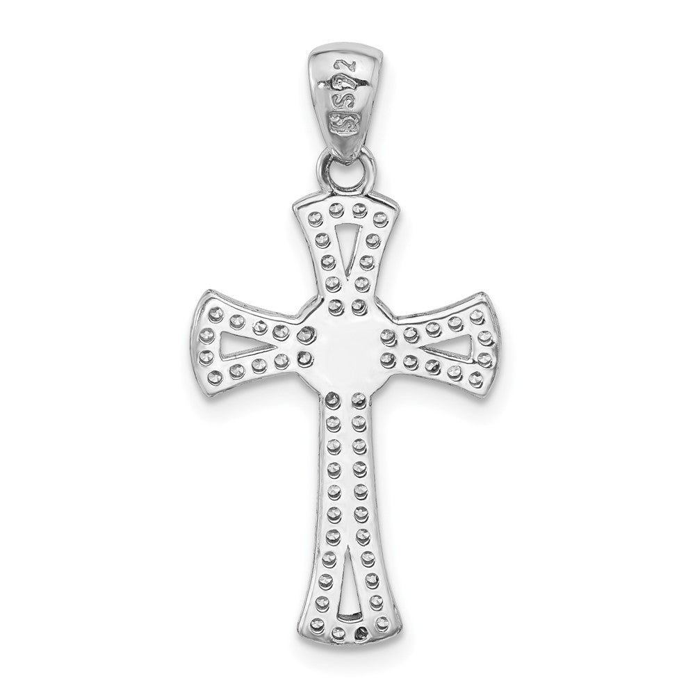 Sterling Silver Rhodium-plated CZ Latin Cross Pendant