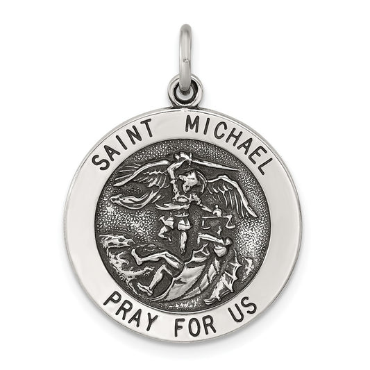 Sterling Silver Solid Antiqued St Michael Pendant