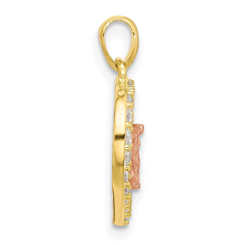 SS Gold and Rose-tone CZ Our of Guadalupe Heart Pendant