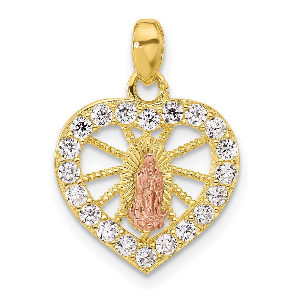 SS Gold and Rose-tone CZ Our of Guadalupe Heart Pendant