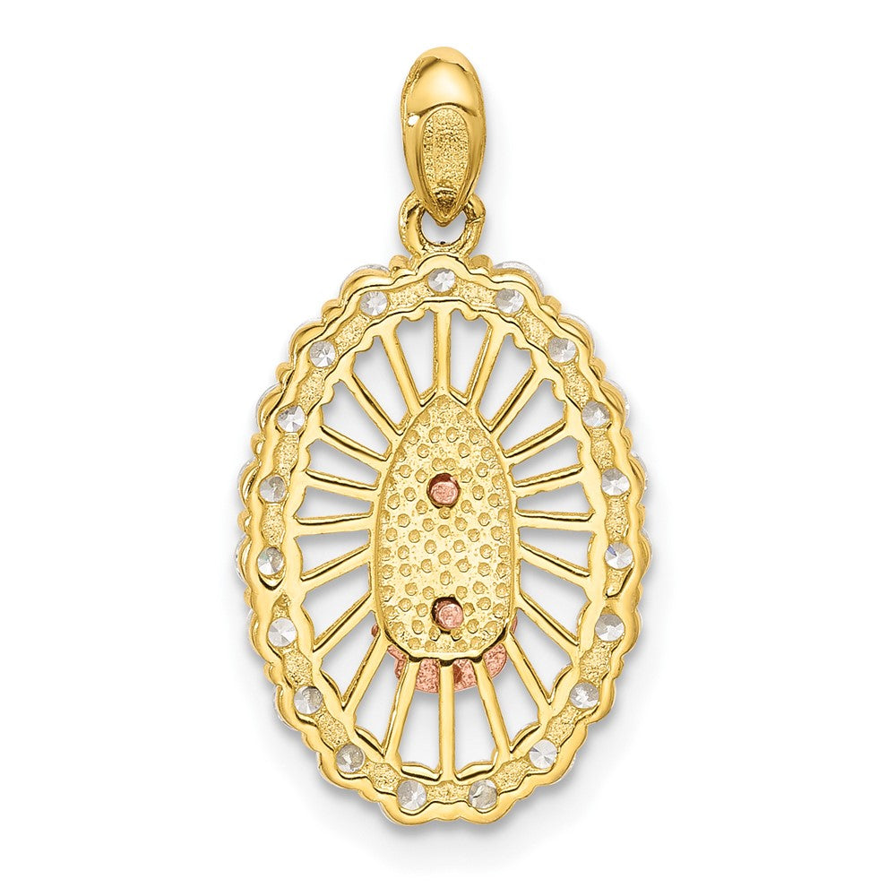 SS Gold and Rose-tone CZ Our of Guadalupe Oval Pendant