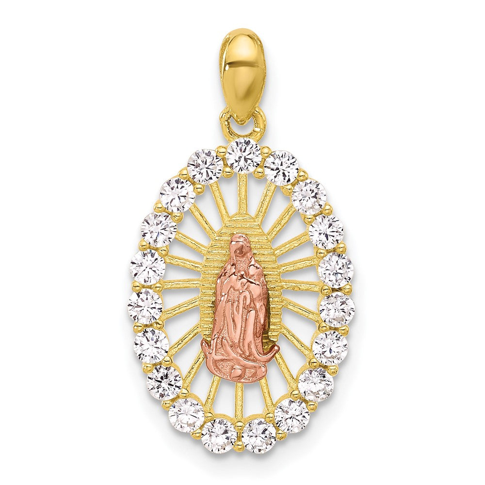 SS Gold and Rose-tone CZ Our of Guadalupe Oval Pendant