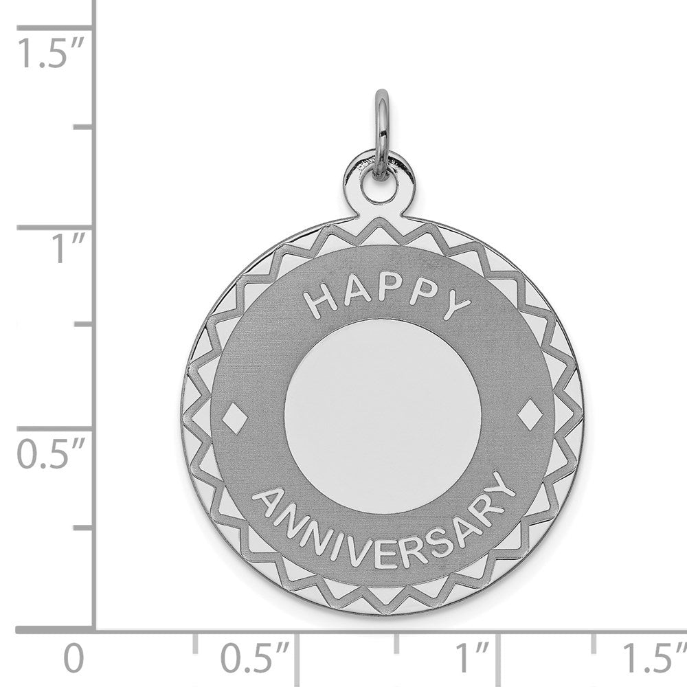 Sterling Silver Rhodium-plated Happy Anniversary Disc Charm