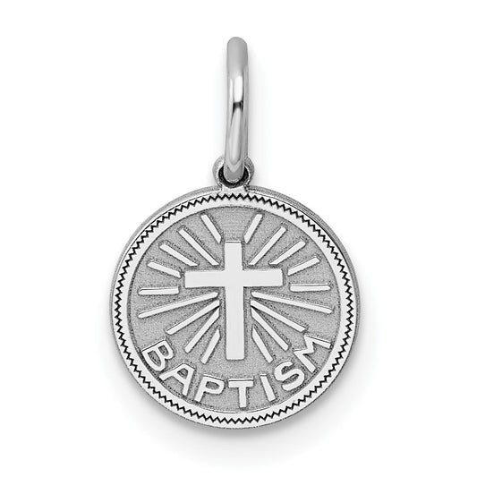 Sterling Silver Rhodium-plated Baptism Disc Charm