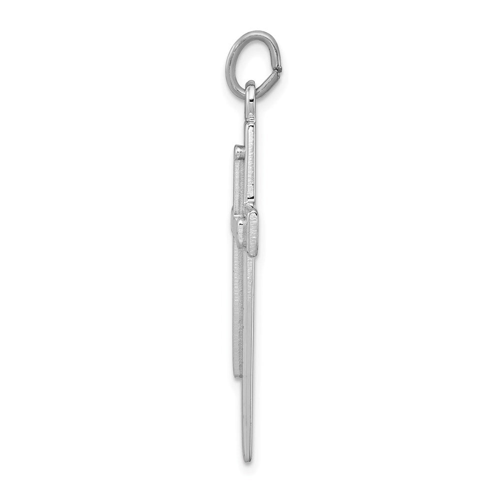 Sterling Silver Rhodium-plated Satin & Polished Cross Pendant