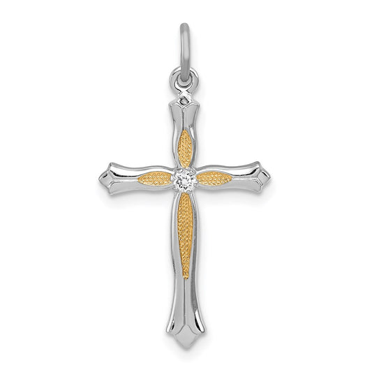 Sterling Silver Rhodium-plated & Vermeil CZ Cross Pendant